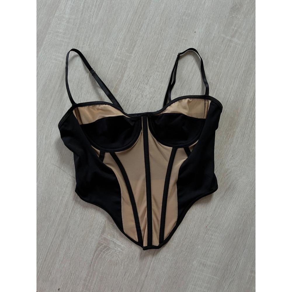 Shein Black Nude Corset Top Underwire Mesh Panel Camisole Size M Streetwear